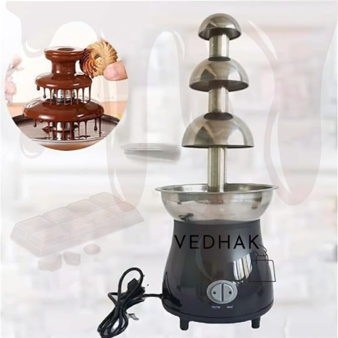 VEDHAK Electric Mini Self-Restraint Heated Chocolate Fountain Machine for Chocolate Fondue 1 Lts 3Tier Melt Dipping Machine Warmer|Household Birthday Party Brown|Home & Garden | Kitchen, Dining & Bar. - Image 2