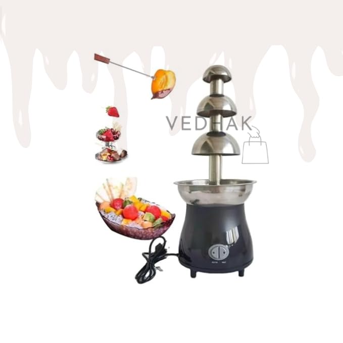 VEDHAK Electric Mini Self-Restraint Heated Chocolate Fountain Machine for Chocolate Fondue 1 Lts 3Tier Melt Dipping Machine Warmer|Household Birthday Party Brown|Home & Garden | Kitchen, Dining & Bar. - Image 3