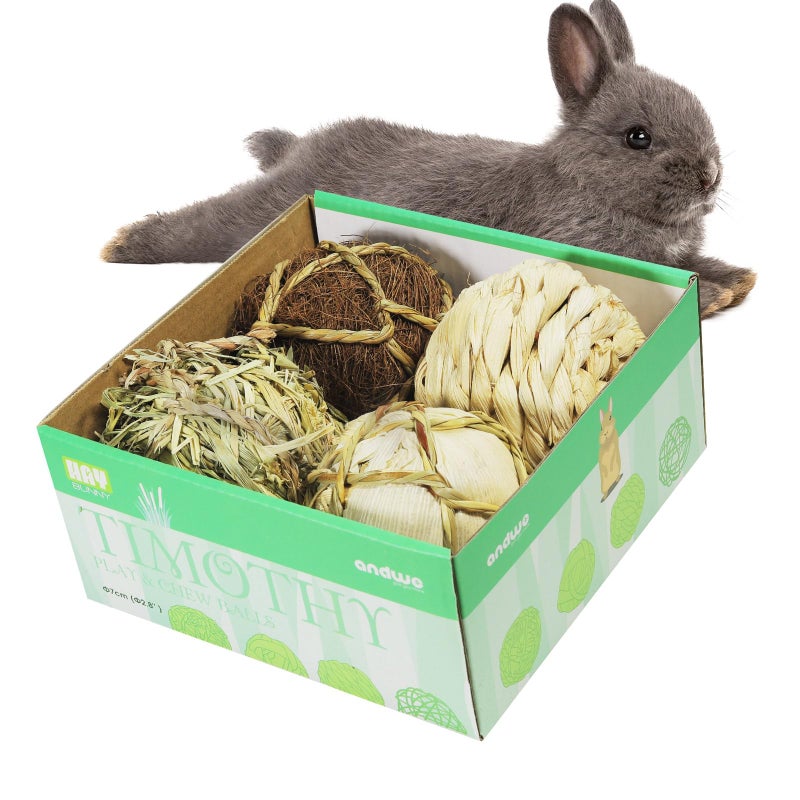 andwe Small Animals Play Balls Rolling Chew Toys Gnawing Treats for Rabbits Guinea Pigs Chinchilla Bunny Degus Pet Cage Entertainment Accessories Pack of 4 - Image 2