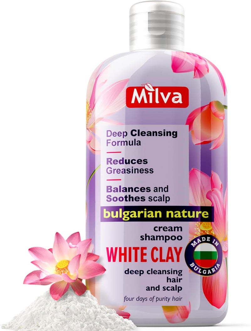 Milva Shampoo for Greasy Hair with Kaolin White Clay 200 ml Natural Shampoo for Oily Hair Dry Scalp Treatment Deep Cleansing Clarifying to Remove Build Up Exfoliate Scalp Dead Cells