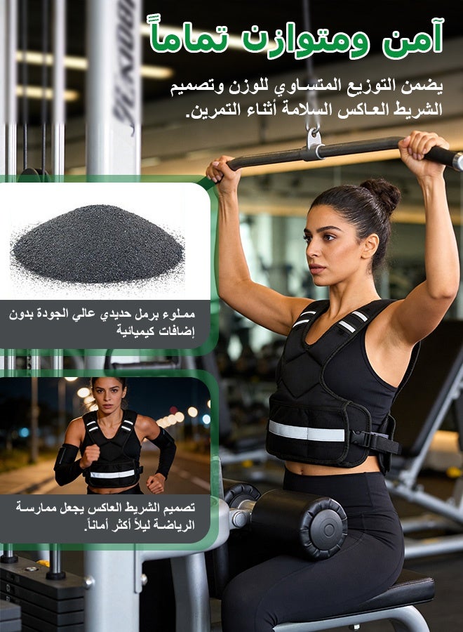سترة أثقال قابلة للتعديل للرجال والنساء، سترة رياضية بوزن 6-12 رطل مع 6 أوزان حديدية، سترة أثقال مزودة بشريط عاكس ومساحة تخزين للجري وتمارين القوة والمشي والركض والتمارين الرياضية المنزلية وتمارين الكارديو وبناء العضلات وفقدان الوزن، أسود - Image 3