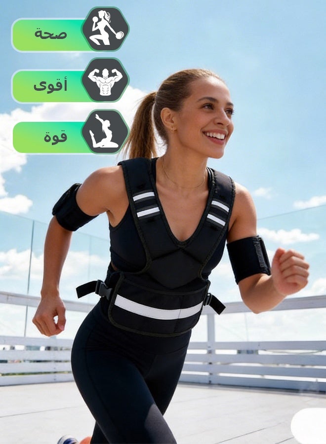 سترة أثقال قابلة للتعديل للرجال والنساء، سترة رياضية بوزن 6-12 رطل مع 6 أوزان حديدية، سترة أثقال مزودة بشريط عاكس ومساحة تخزين للجري وتمارين القوة والمشي والركض والتمارين الرياضية المنزلية وتمارين الكارديو وبناء العضلات وفقدان الوزن، أسود - Image 4