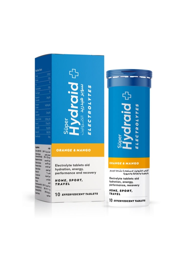 Super Hydraid Electrolyte Effervescent Tablets 10 Count – Orange & Mango Flavor - Image 1