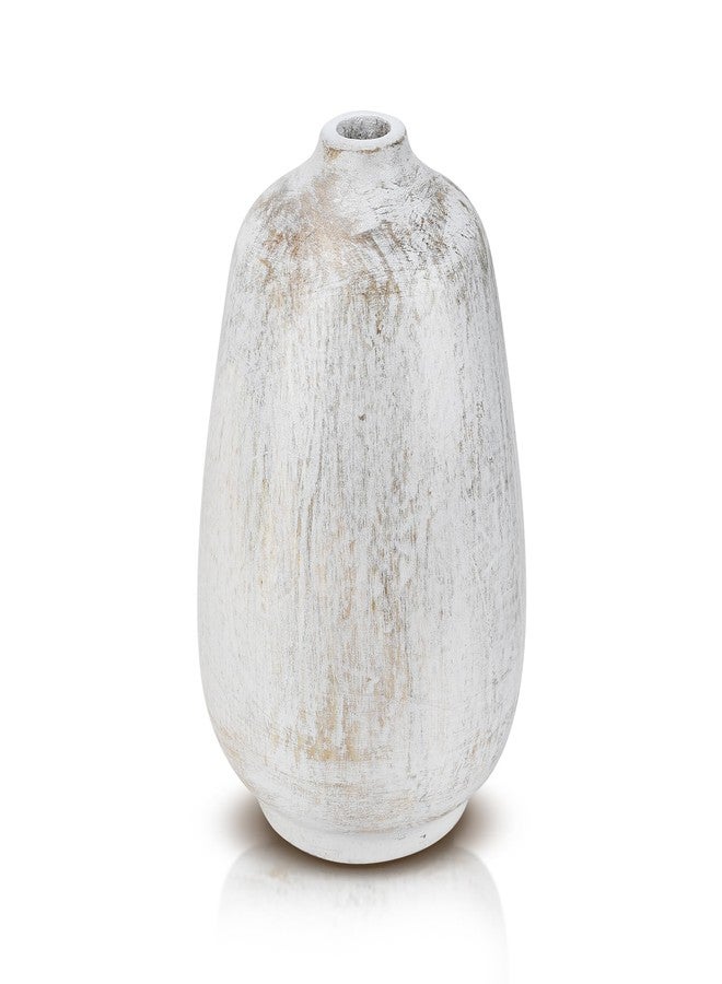 AeraVida Rustic Oval White Mango Wood Flower 6" Vase | Handmade Minimalist Table Decor | Natural Wooden Bottle Vase for Dried & Artificial Flowers | Boho Chic Home Office Kitchen Wedding Decoration - Image 2