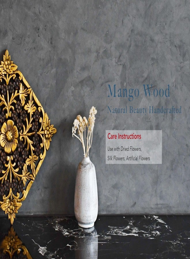 AeraVida Rustic Oval White Mango Wood Flower 6" Vase | Handmade Minimalist Table Decor | Natural Wooden Bottle Vase for Dried & Artificial Flowers | Boho Chic Home Office Kitchen Wedding Decoration - Image 4