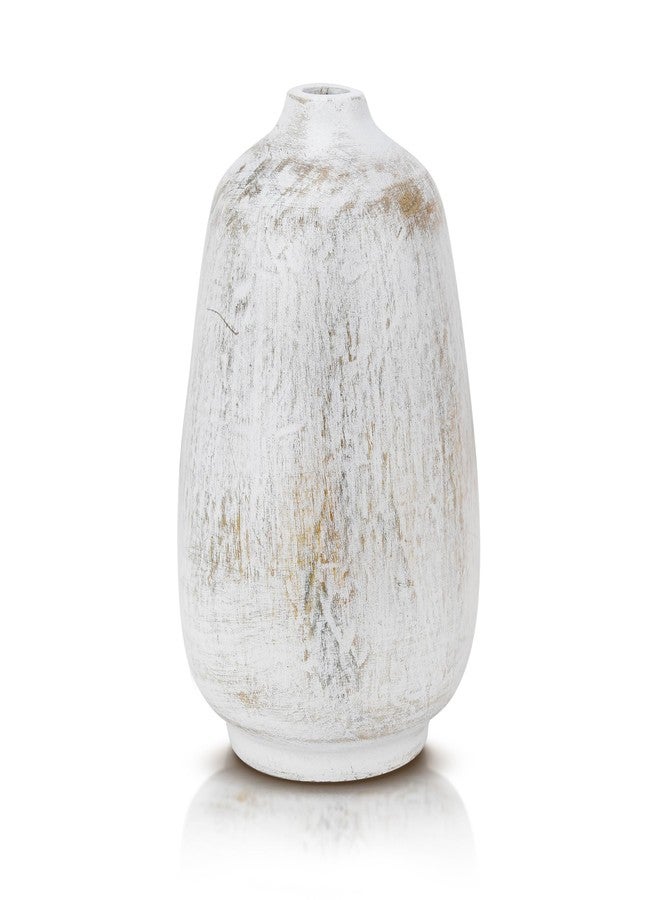 AeraVida Rustic Oval White Mango Wood Flower 6" Vase | Handmade Minimalist Table Decor | Natural Wooden Bottle Vase for Dried & Artificial Flowers | Boho Chic Home Office Kitchen Wedding Decoration - Image 1