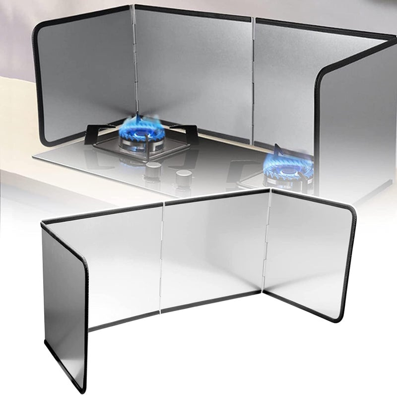 Jumix 3 Sided Splatter Guard Grease Splatter Screen Splash Guard Stainless Steel Backsplash Protector Stove Side Guards Folding Portable Kitchen Oil Baffle for Stove Top Frying Pan Height - Image 1