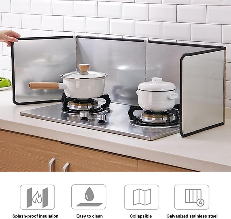Jumix 3 Sided Splatter Guard Grease Splatter Screen Splash Guard Stainless Steel Backsplash Protector Stove Side Guards Folding Portable Kitchen Oil Baffle for Stove Top Frying Pan Height - Image 5