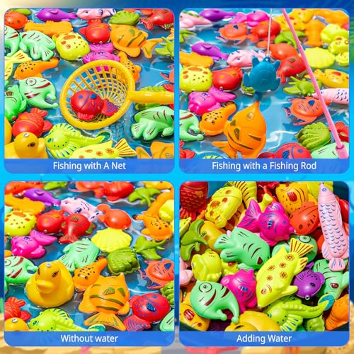 LHSYFBZ 62Pcs Magnetic Fishing Game for Kids Bathtub Kiddie Party Toy Plastic Floating Fish with Pole Rod Net Bath Toys for Kids Ages 48 - Image 5
