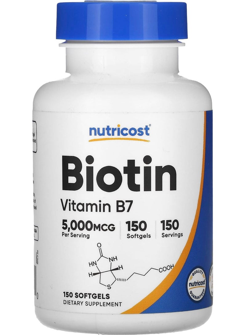 Nutricost Biotin, 5,000 mcg, 150 Softgels