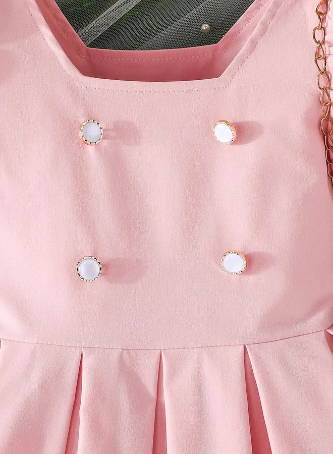 Styli Styli Pink Box Pleated Puff Sleeve Dress with Hat