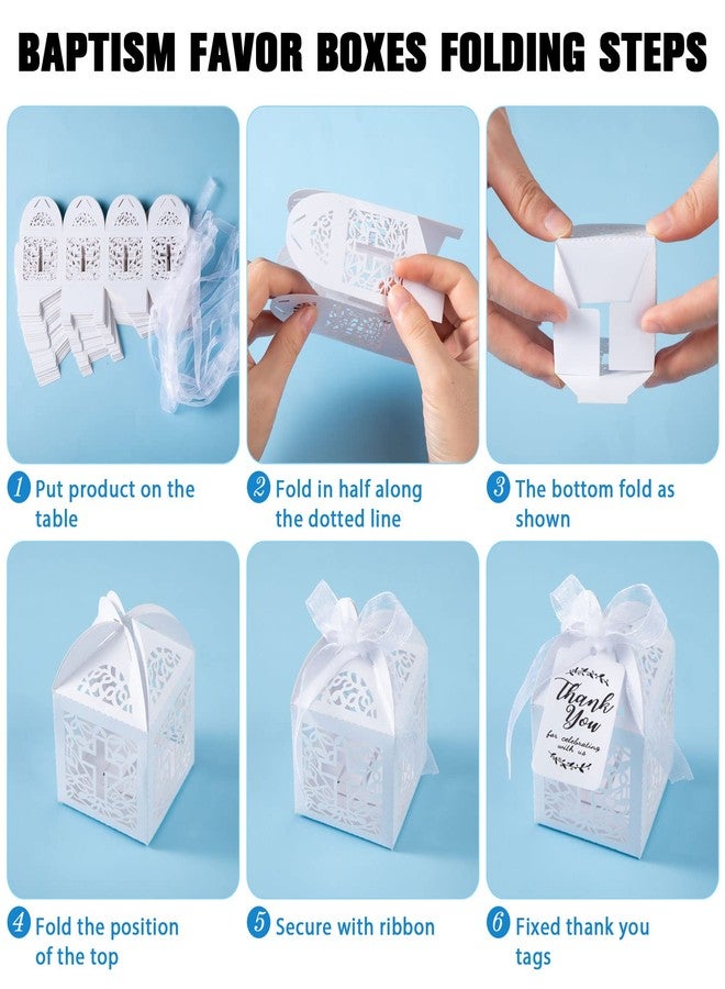 Sureio 100 Pieces Baptism Favors Set Includes 25 Pieces Mini Rosary, Laser Cut Baptism Favor Boxes, White Organza Bags and 25 Pcs Thank You Tags for Bautizo Recuerdos Christening Wedding Party Supplies - Image 4