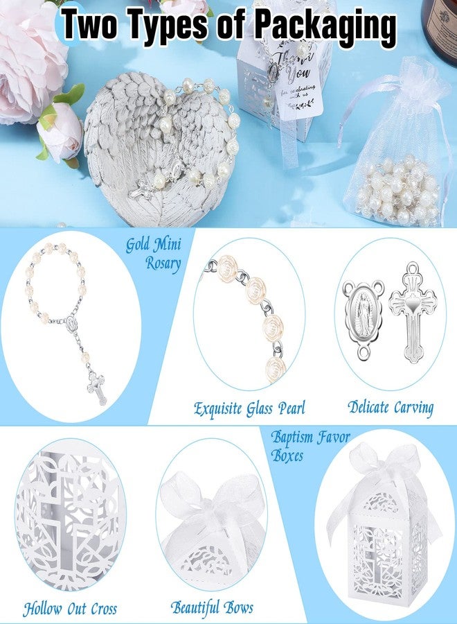 Sureio 100 Pieces Baptism Favors Set Includes 25 Pieces Mini Rosary, Laser Cut Baptism Favor Boxes, White Organza Bags and 25 Pcs Thank You Tags for Bautizo Recuerdos Christening Wedding Party Supplies - Image 3