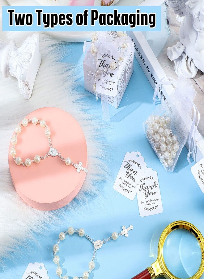 Sureio 100 Pieces Baptism Favors Set Includes 25 Pieces Mini Rosary, Laser Cut Baptism Favor Boxes, White Organza Bags and 25 Pcs Thank You Tags for Bautizo Recuerdos Christening Wedding Party Supplies - Image 5
