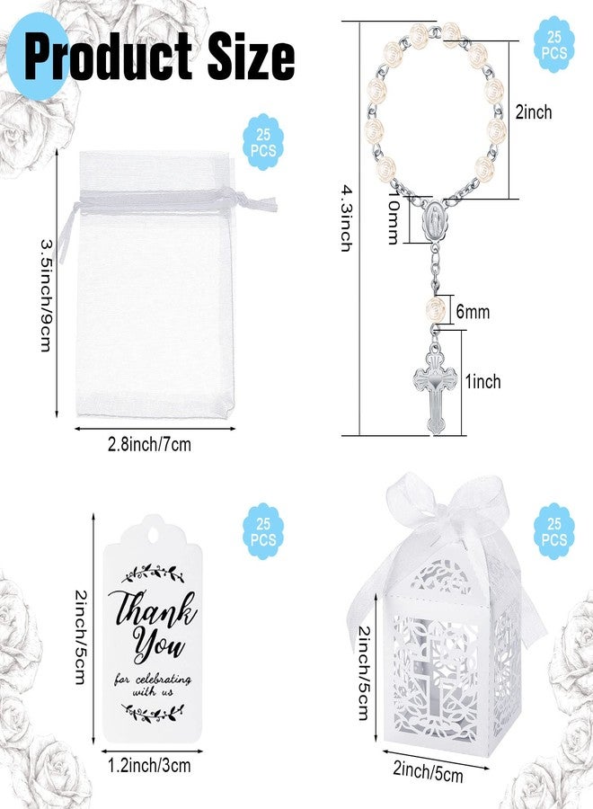 Sureio 100 Pieces Baptism Favors Set Includes 25 Pieces Mini Rosary, Laser Cut Baptism Favor Boxes, White Organza Bags and 25 Pcs Thank You Tags for Bautizo Recuerdos Christening Wedding Party Supplies - Image 2