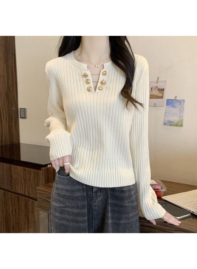 Modal Designer Metal Chain V-Neck Long-Sleeved Knit Sweater For Women, Autumn And Winter High-End Casual Fashion Inner Wear Base Layer Top - Image 3