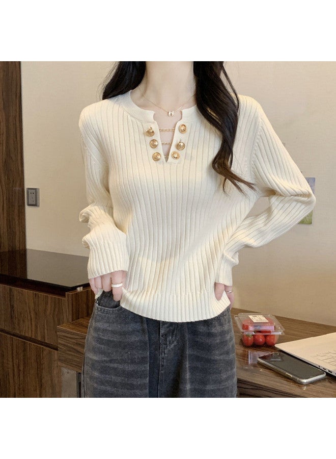 Modal Designer Metal Chain V-Neck Long-Sleeved Knit Sweater For Women, Autumn And Winter High-End Casual Fashion Inner Wear Base Layer Top - Image 2