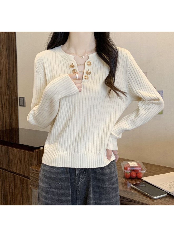 Modal Designer Metal Chain V-Neck Long-Sleeved Knit Sweater For Women, Autumn And Winter High-End Casual Fashion Inner Wear Base Layer Top - Image 4