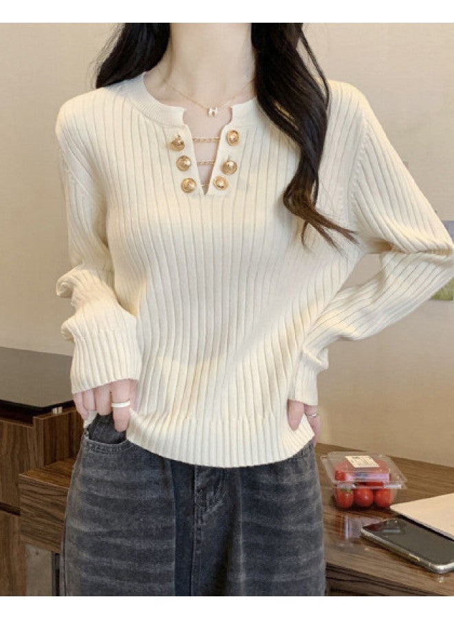 Modal Designer Metal Chain V-Neck Long-Sleeved Knit Sweater For Women, Autumn And Winter High-End Casual Fashion Inner Wear Base Layer Top - Image 1