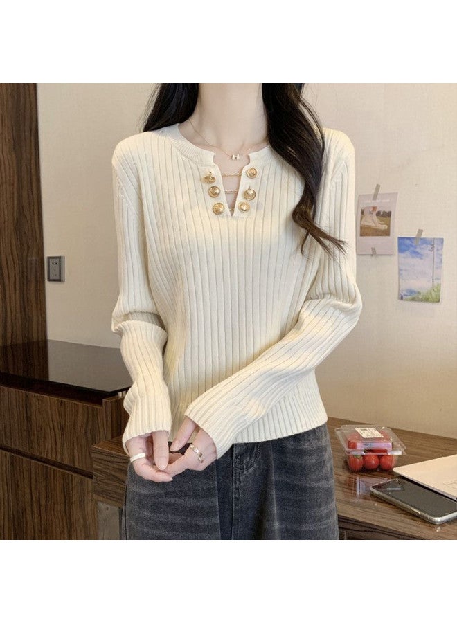 Modal Designer Metal Chain V-Neck Long-Sleeved Knit Sweater For Women, Autumn And Winter High-End Casual Fashion Inner Wear Base Layer Top - Image 5