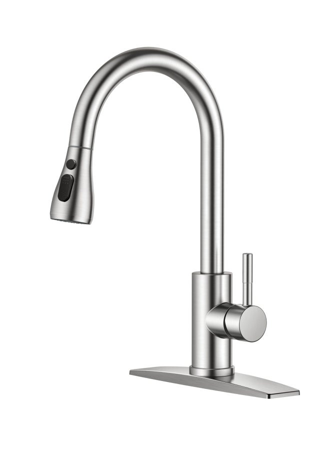 Kitchen Faucet With Pull Down Sprayer Brushed Nickel High Arc Single Handle Kitchen Sink Faucet With Deck Plate Commercial Modern Rv Stainless Steel Kitchen Faucets Grifos De Cocina - Image 1