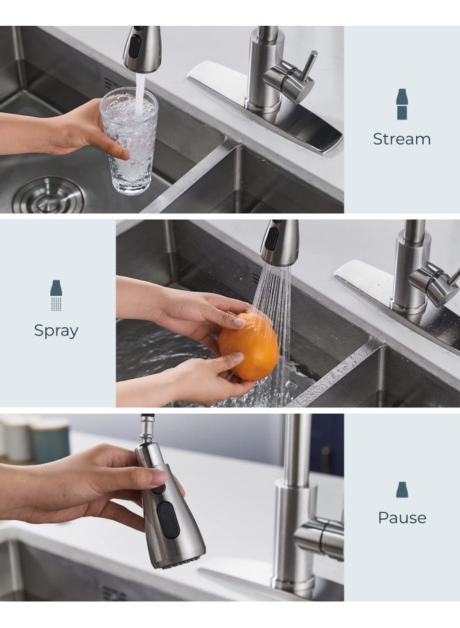 Kitchen Faucet With Pull Down Sprayer Brushed Nickel High Arc Single Handle Kitchen Sink Faucet With Deck Plate Commercial Modern Rv Stainless Steel Kitchen Faucets Grifos De Cocina - Image 3