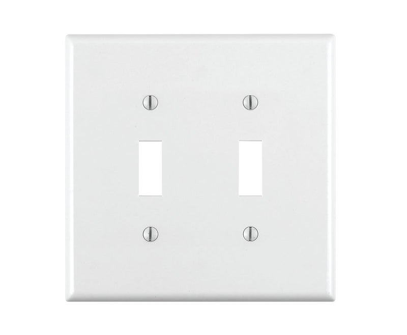 Leviton 80709-W 2-Gang Toggle Device Switch Wallplate, Standard Size, Thermoplastic Nylon, Device Mount, 1-Pack, White - Image 1