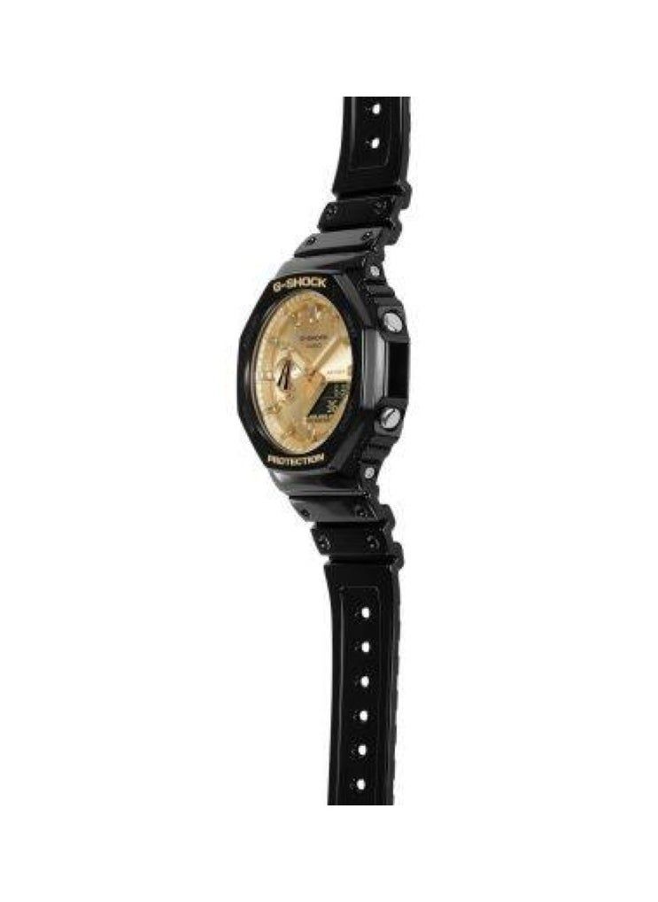 CASIO G-SHOCK Men's Watch with Gold Dial paired with Glossy Black Strap GA-2100GB-1A  - Image 2