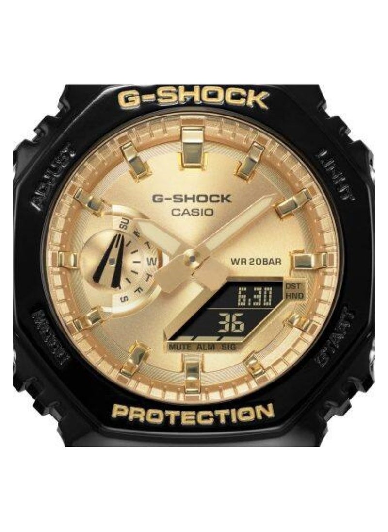 CASIO G-SHOCK Men's Watch with Gold Dial paired with Glossy Black Strap GA-2100GB-1A  - Image 3