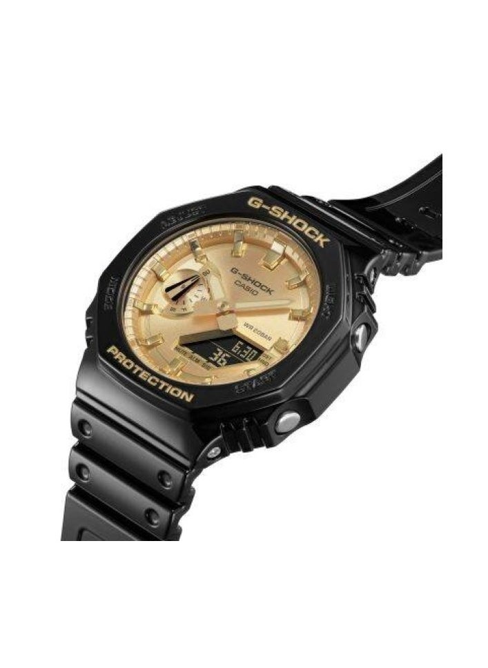 CASIO G-SHOCK Men's Watch with Gold Dial paired with Glossy Black Strap GA-2100GB-1A  - Image 1
