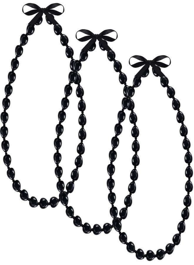 Rtteri 3 Pcs Graduation Kukui Nuts Lei Necklace Chunky Acrylic Hawaiian Leis Necklace with Ribbon Bow Class of 2026 Graduation Gift for Women Men(Simple Black) - Image 1