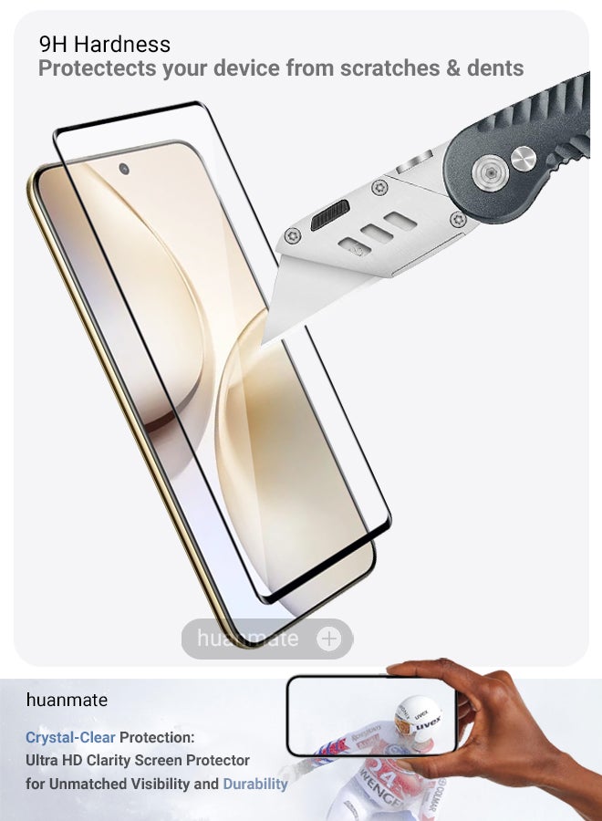 huanmate 2 Pieces Realme 14 Pro Plus Screen Protector – Premium Edge to Edge Tempered Glass, High Transparency, Delicate Touch, Anti-Explosion, Smooth Arc Edges, Easy Installation - Image 3