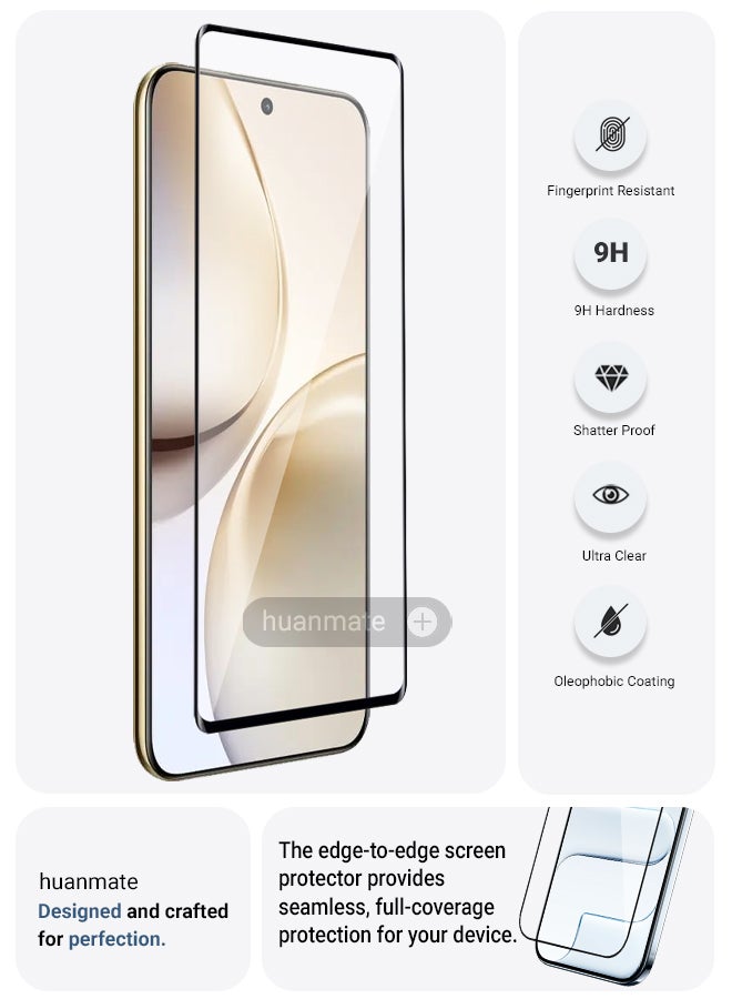 huanmate 2 Pieces Realme 14 Pro Plus Screen Protector – Premium Edge to Edge Tempered Glass, High Transparency, Delicate Touch, Anti-Explosion, Smooth Arc Edges, Easy Installation - Image 2