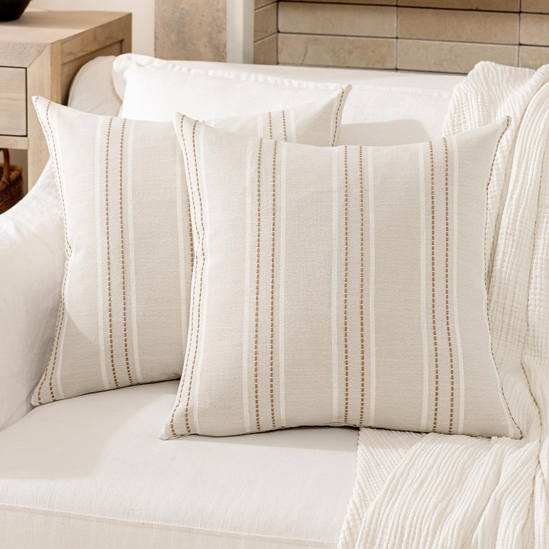 Hckot Throw Pillow Covers 20x20 Set of 2 Tan Pillow Covers Farmhouse Decorative Pillows Textured Linen Square Cushion Covers for Sofa Couch Bed Living Room Decor(Tan) - Image 2