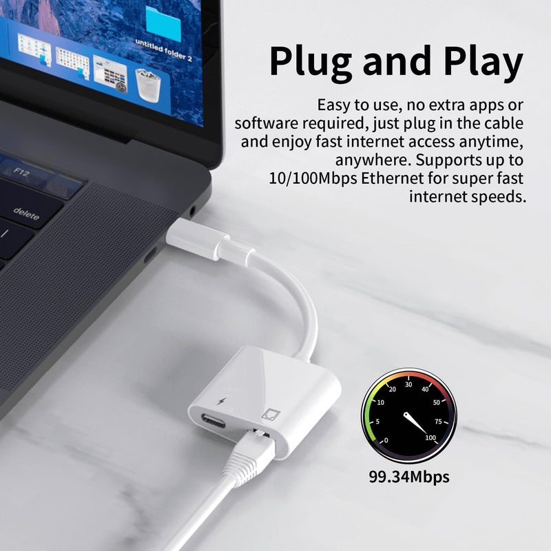 DesofIcon USB C to Ethernet Adapter, RJ45 Ethernet LAN Network Adapter 2 in 1 with USB Type C Charging Port, Compatible with iPhone 15/Tablet/Laptop and USB C Devices, Plug and Play - Image 4