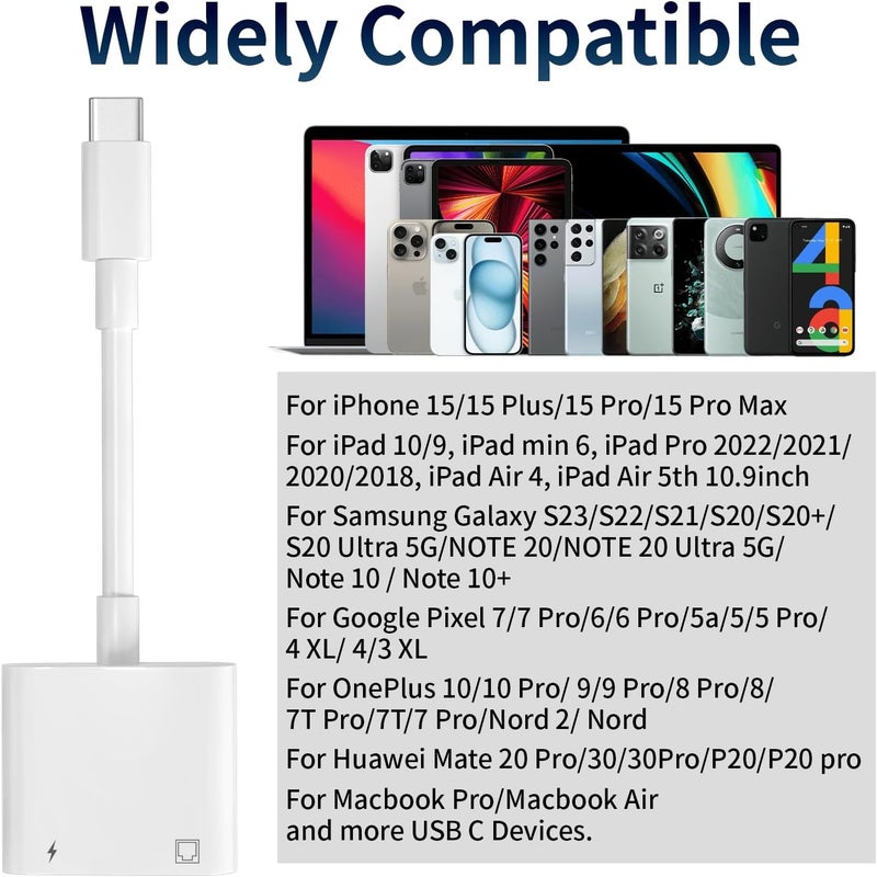 DesofIcon USB C to Ethernet Adapter, RJ45 Ethernet LAN Network Adapter 2 in 1 with USB Type C Charging Port, Compatible with iPhone 15/Tablet/Laptop and USB C Devices, Plug and Play - Image 5
