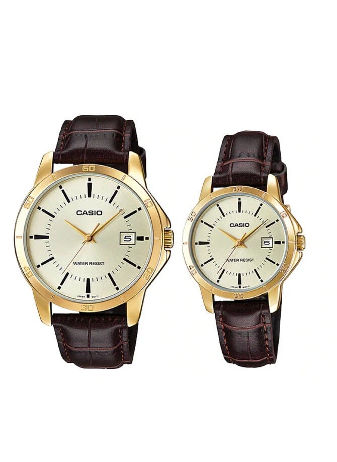 CASIO Analog Brown Leather Band Couple watch set MTP/LTP-V004GL-9AV 