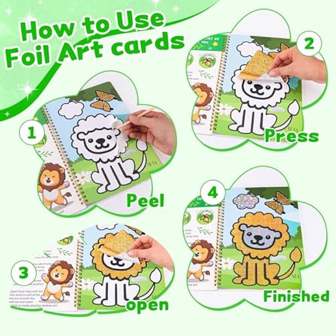 FOIL ART CHILDREN'S ARTS & CRAFT ACTIVITY, GIFTS FOR 4 TO 9 YEARS, CHILDREN'S ACTIVITY KITS TRAVEL TOY CHRISTMAS BIRTHDAY EASTER GIFTS (DINOSAUR STYLE) - Image 4