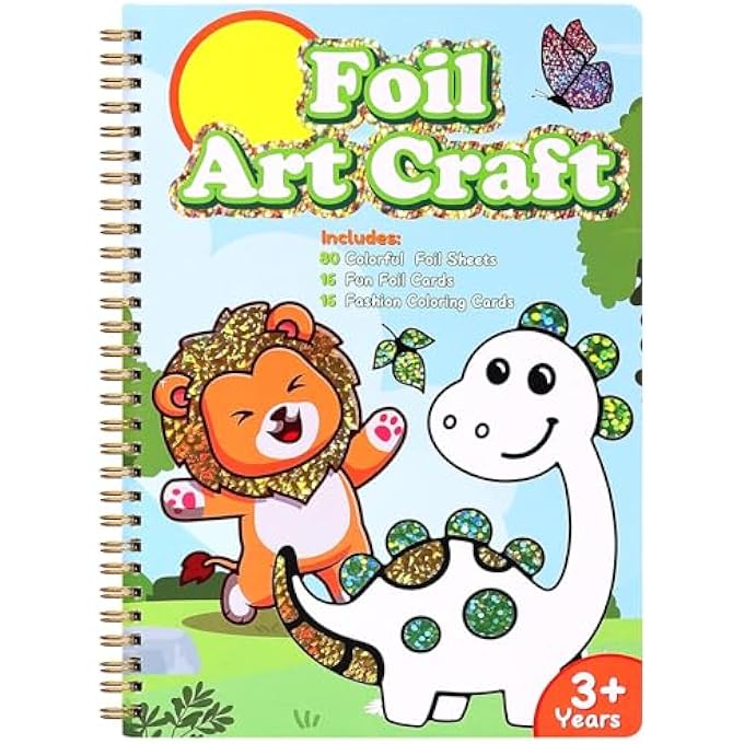 FOIL ART CHILDREN'S ARTS & CRAFT ACTIVITY, GIFTS FOR 4 TO 9 YEARS, CHILDREN'S ACTIVITY KITS TRAVEL TOY CHRISTMAS BIRTHDAY EASTER GIFTS (DINOSAUR STYLE) - Image 1