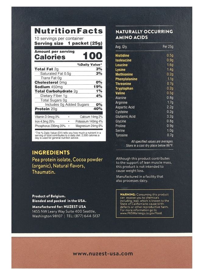 Nuzest Clean Lean Protein Rich Chocolate 10 Packets 0.9 oz (25 g) Each - Image 2