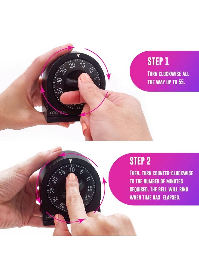 Colortrak 60 Minute Wind Up Timer, Visual Mechanical Timer, from 0 to 60 Minutes, for Kitchen, Hair Color Processing, Tanning, Kids' Home and Classroom Activities or Timeouts, Black - Image 3