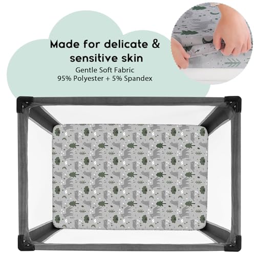 Yoofoss Pack and Play Sheets Fitted Mini Crib Sheets 2Pack for Pack N Play Mattress Stretchy Playard Sheet Soft and Breathable GrayGreenFox - Image 3