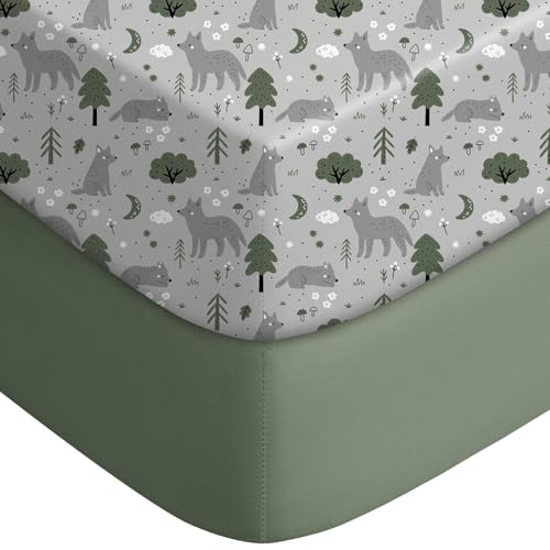 Yoofoss Pack and Play Sheets Fitted Mini Crib Sheets 2Pack for Pack N Play Mattress Stretchy Playard Sheet Soft and Breathable GrayGreenFox - Image 1