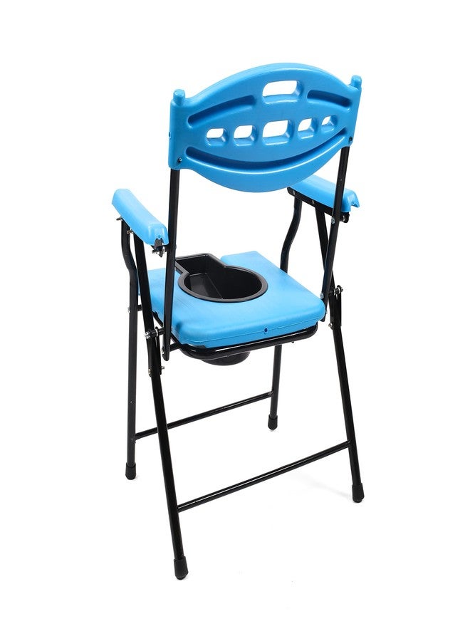 PHYSIQO Folding Elderly Disabled Man And Pregnant Woman Stainless Steel Shower And Bathing Room Mobile Commode Chair With Toilet Seat Comfortable Safe Toliet Stool Anti-Skid (Blue) - Image 5