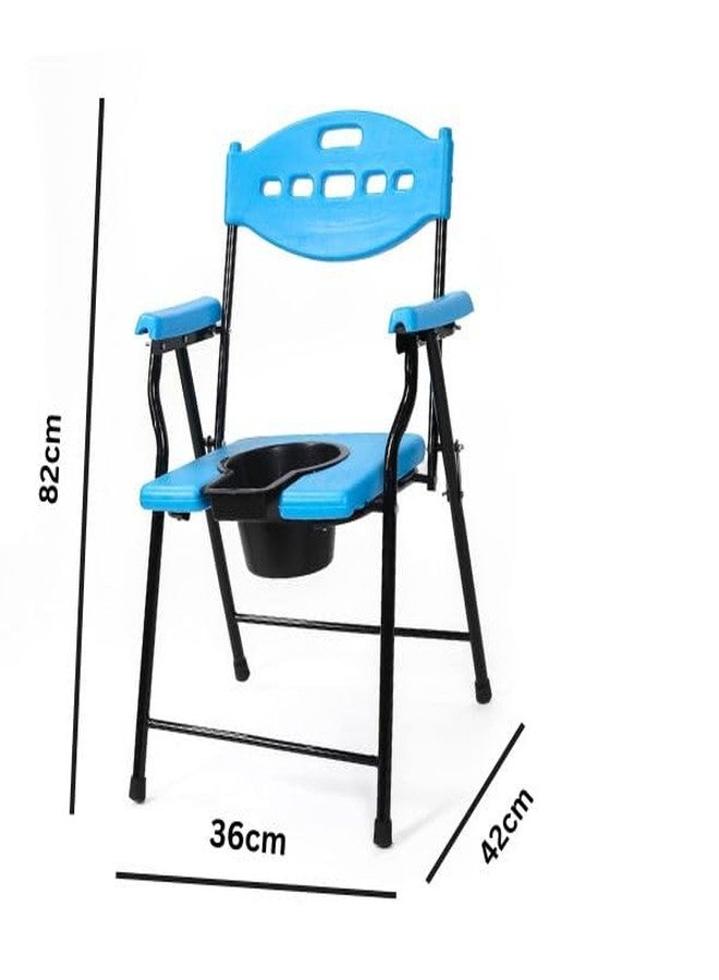 PHYSIQO Folding Elderly Disabled Man And Pregnant Woman Stainless Steel Shower And Bathing Room Mobile Commode Chair With Toilet Seat Comfortable Safe Toliet Stool Anti-Skid (Blue) - Image 3