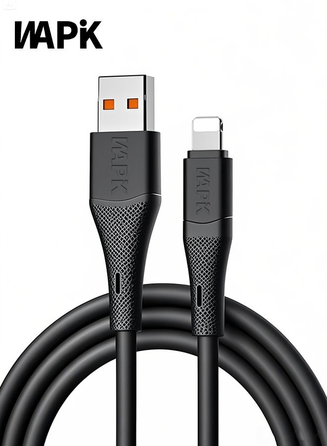 وابيك العلامة التجارية الكورية كابل شحن بيانات USB A إلى Lightning بطول 2 متر، نواة نحاسية نقية مقاومة للحريق من السيليكون، يدعم الشحن السريع بقوة 100 وات، متوافق مع سامسونج جالاكسي، ماك بوك برو، هواوي ميت بوك X برو، آيباد ميني 6 وأكثر (أسود) - Image 1