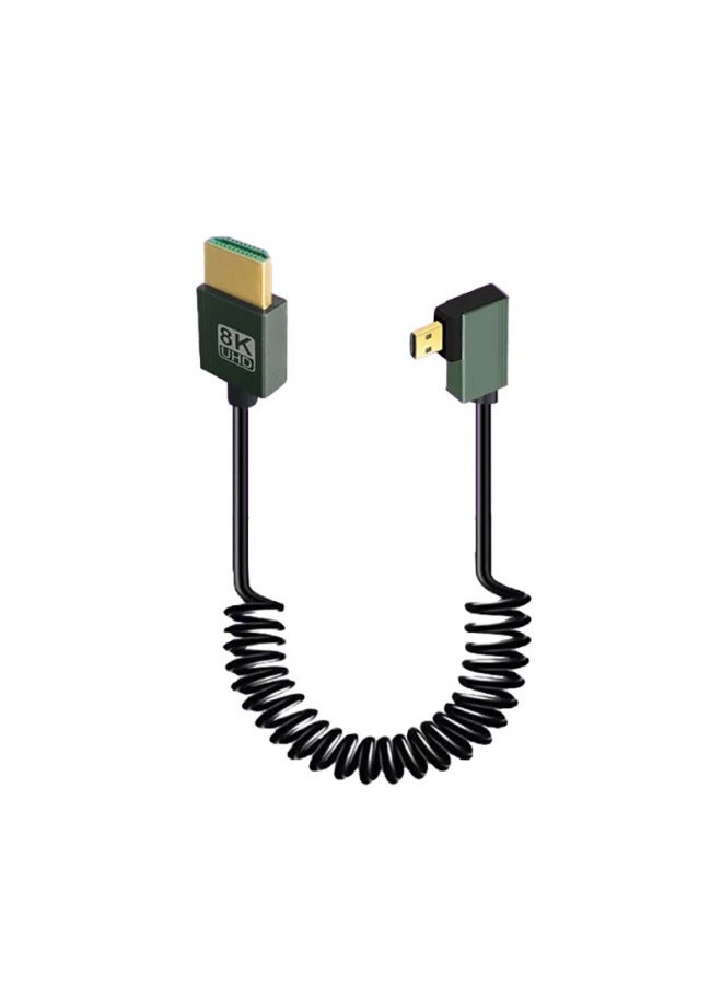 HDMI 2.1 Edition Extremely Fine Telescopic Spring Wire Side Elbow HD Camera SLR Cord 8k60hz Cable-Color:Left Curve 【8k@60hz】 Micro Hdmi To Hdmi Thin Short Spring Cable-Line Length:0.5m