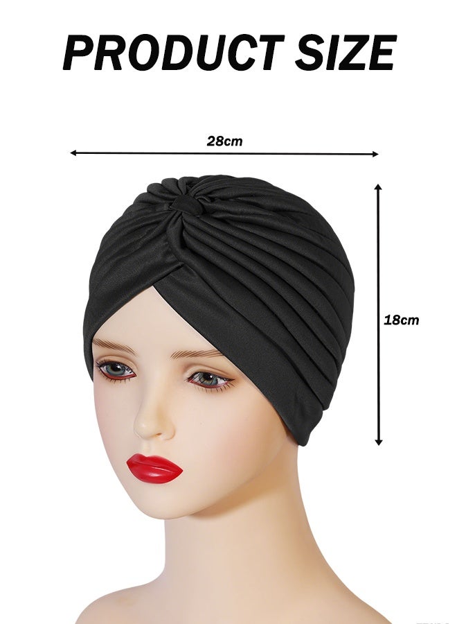 4 PCS Stretchy Beanie Turbans, Knot Headwrap Women's Fashion Turbans Soft Cotton Stretchy Elastic Hair Towel Beanie Pre-Tied Bonnet Headwraps for Women Children Multicolour - Image 5