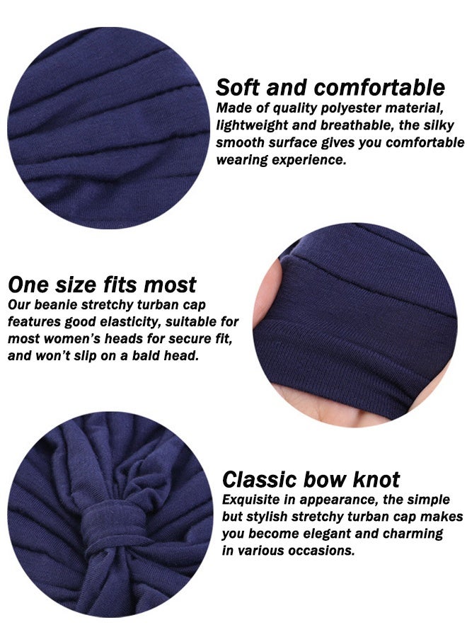 4 PCS Stretchy Beanie Turbans, Knot Headwrap Women's Fashion Turbans Soft Cotton Stretchy Elastic Hair Towel Beanie Pre-Tied Bonnet Headwraps for Women Children Multicolour - Image 3