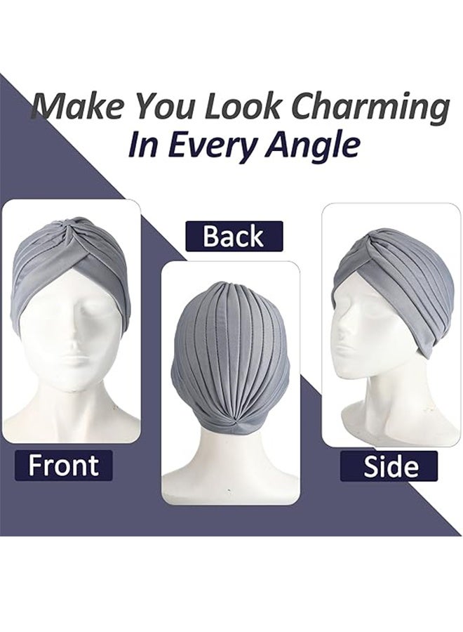 4 PCS Stretchy Beanie Turbans, Knot Headwrap Women's Fashion Turbans Soft Cotton Stretchy Elastic Hair Towel Beanie Pre-Tied Bonnet Headwraps for Women Children Multicolour - Image 4